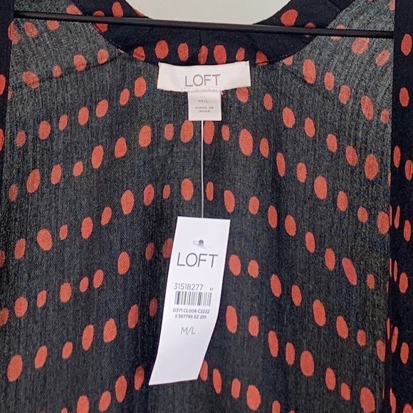 NWT Loft Pearl Polka Dot Print Long Open Kimono In Black & Red - Picture 5 of 7